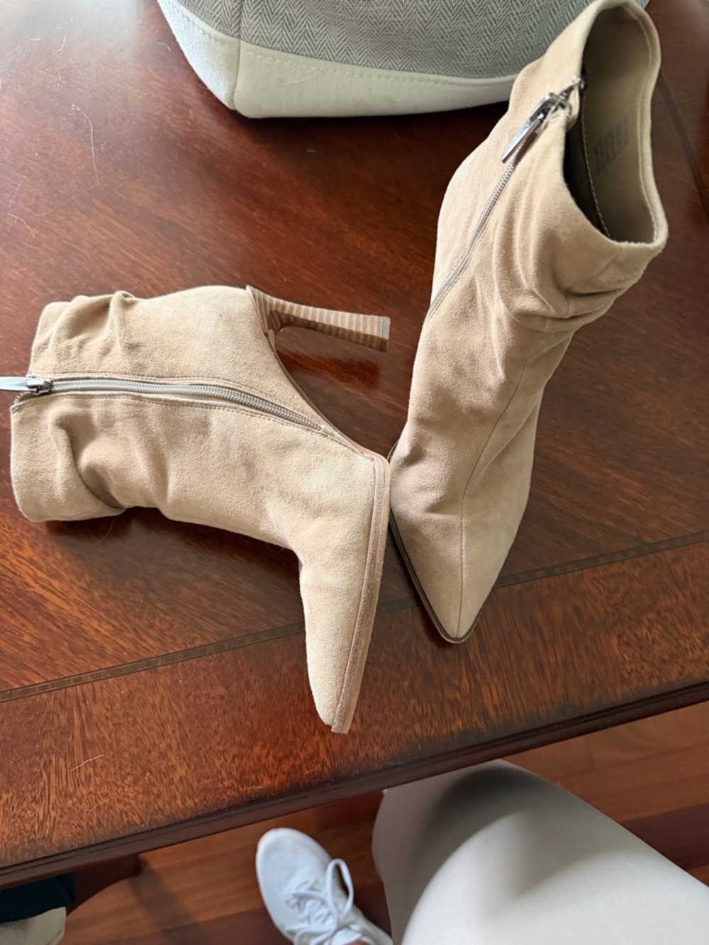 Vince Camuto Taupe Suede Pointed Toe Zip Ankle Boots